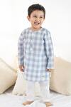 Buy_Tiber Taber_Blue Cotton Checked Kurta And White Pyjama Set _at_Aza_Fashions
