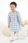 Buy_Tiber Taber_Blue Cotton Checked Kurta And White Pyjama Set _Online