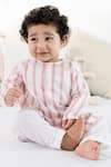Buy_Tiber Taber_Red Cotton Striped Kurta And White Pyjama Set _at_Aza_Fashions