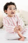 Tiber Taber_Red Cotton Striped Kurta And White Pyjama Set _Online