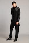 Siddartha Tytler_Black Microfiber Embroidery Floral Shirt And Pant Set _Online_at_Aza_Fashions