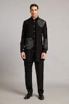 Buy_Siddartha Tytler_Black Microfiber Embroidery Floral Shirt And Pant Set _at_Aza_Fashions