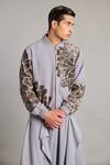 Buy_Siddartha Tytler_Gray Microfiber Sequins Steel Floral Bomber Jacket _at_Aza_Fashions