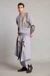 Siddartha Tytler_Gray Microfiber Sequins Steel Floral Bomber Jacket _Online_at_Aza_Fashions