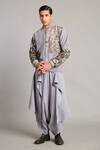Buy_Siddartha Tytler_Gray Microfiber Sequins Steel Floral Bomber Jacket _Online_at_Aza_Fashions