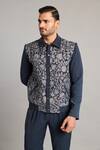 Buy_Siddartha Tytler_Gray Microfiber Zari Embroidered Grey Varsity Jacket _at_Aza_Fashions