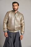 Buy_Siddartha Tytler_Gray Metallic Intrecciato Bomber Jacket _at_Aza_Fashions