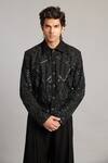 Buy_Siddartha Tytler_Black Microfiber Embroidery Mixed-media Jacket _at_Aza_Fashions