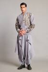 Buy_Siddartha Tytler_Gray Microfiber Steel Grey Flap Dhoti Pant _at_Aza_Fashions