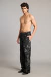 Siddartha Tytler_Black Polyester Sequins, Embroidery 3d Floral Pant _Online_at_Aza_Fashions
