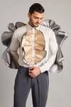 Buy_Siddartha Tytler_Gray Cotton Satin Steel Cascade Shirt _at_Aza_Fashions