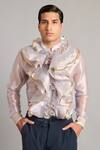 Buy_Siddartha Tytler_Gray Organza Ruffles Steel Shirt _at_Aza_Fashions