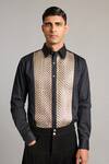 Buy_Siddartha Tytler_Black Cotton Satin Intrecciato Tuxedo Shirt _at_Aza_Fashions