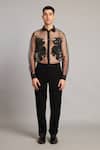 Buy_Siddartha Tytler_Black Net Embroidery Sheer Dragon Shirt _Online_at_Aza_Fashions