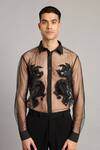 Buy_Siddartha Tytler_Black Net Embroidery Sheer Dragon Shirt _at_Aza_Fashions