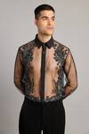 Buy_Siddartha Tytler_Black Net Embroidery Sheer Floral Shirt _at_Aza_Fashions