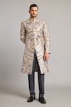 Buy_Siddartha Tytler_Gray Organza Metallic Thread Mandala Applique Sherwani _at_Aza_Fashions