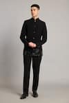 Buy_Siddartha Tytler_Black Microfiber Crystals Gradient Bandhgala _at_Aza_Fashions