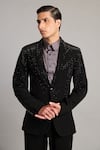 Buy_Siddartha Tytler_Black Microfiber Crystals Gradient Blazer _Online_at_Aza_Fashions
