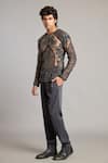 Siddartha Tytler_Black Net Sequins Charcoal Mixed Media Sheer T-shirt _Online_at_Aza_Fashions