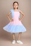 Buy_Petite Pomme_Peach Net, Satin Fabric Flowers Embellished Party Dress _at_Aza_Fashions