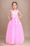 Buy_Petite Pomme_Pink Georgette, Net Fabric Flowers, Applique Floral Embellished Girls Gown _at_Aza_Fashions
