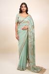 Buy_Nakul Sen_Blue Sequins Round Neck Porcelain Saree Set _Online_at_Aza_Fashions