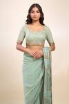 Shop_Nakul Sen_Blue Sequins Round Neck Porcelain Saree Set _Online_at_Aza_Fashions
