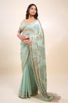 Nakul Sen_Blue Sequins Round Neck Porcelain Saree Set _at_Aza_Fashions