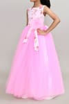 Buy_Petite Pomme_Pink Georgette, Net Fabric Flowers, Applique Floral Embellished Girls Gown _Online_at_Aza_Fashions