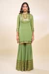 Nakul Sen_Green Chiffon Embroidery, Zari Keyhole Neck Designer Kurta Gharara Set _Online_at_Aza_Fashions