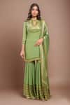 Buy_Nakul Sen_Green Chiffon Embroidery, Zari Keyhole Neck Designer Kurta Gharara Set _at_Aza_Fashions
