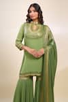 Shop_Nakul Sen_Green Chiffon Embroidery, Zari Keyhole Neck Designer Kurta Gharara Set 