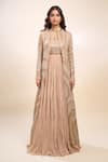 Shop_Nakul Sen_Beige Sequins Open , Square Anarkali Lehenga Set _Online_at_Aza_Fashions