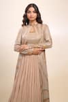 Shop_Nakul Sen_Beige Sequins Open , Square Anarkali Lehenga Set 