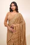 Nakul Sen_Gold Georgette Sequins Round Neck Designer Peach Saree And Blouse Set _Online_at_Aza_Fashions