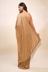 Shop_Nakul Sen_Gold Georgette Sequins Round Neck Designer Peach Saree And Blouse Set _at_Aza_Fashions