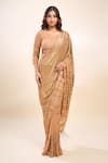 Buy_Nakul Sen_Gold Georgette Sequins Round Neck Designer Peach Saree And Blouse Set _Online_at_Aza_Fashions