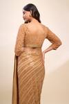 Shop_Nakul Sen_Gold Georgette Sequins Round Neck Designer Peach Saree And Blouse Set _Online_at_Aza_Fashions