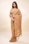 Nakul Sen_Gold Georgette Sequins Round Neck Designer Peach Saree And Blouse Set _at_Aza_Fashions