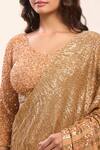 Buy_Nakul Sen_Gold Georgette Sequins Round Neck Designer Peach Saree And Blouse Set 