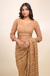 Shop_Nakul Sen_Gold Georgette Sequins Round Neck Designer Peach Saree And Blouse Set 