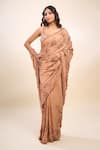 Nakul Sen_Pink Embroidery, Beads V-neck Kadambari Saree And Blouse _Online_at_Aza_Fashions