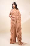 Buy_Nakul Sen_Pink Embroidery, Beads V-neck Kadambari Saree And Blouse _Online_at_Aza_Fashions
