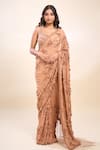 Buy_Nakul Sen_Pink Embroidery, Beads V-neck Kadambari Saree And Blouse _at_Aza_Fashions