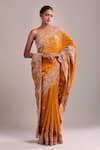 Shop_Torani_Orange Silk Embroidery Saree Set _at_Aza_Fashions