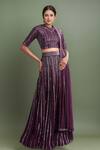 Buy_Varun Nidhika_Purple Chiffon Sequins Round Neck Embroidered Lehenga Set _at_Aza_Fashions