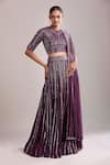 Varun Nidhika_Purple Chiffon Sequins Round Neck Embroidered Lehenga Set _Online_at_Aza_Fashions