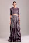 Buy_Varun Nidhika_Purple Chiffon Sequins Round Neck Embroidered Lehenga Set _Online_at_Aza_Fashions