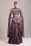 Shop_Varun Nidhika_Purple Chiffon Sequins Round Neck Embroidered Lehenga Set _Online_at_Aza_Fashions